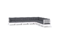 Conjunto de 8 Lounge de Jardim com Almofadões Pinho Maciço Branco MAISON EXCLUSIVE