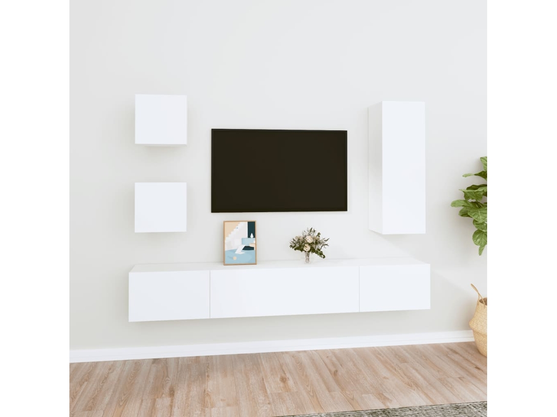 Vidaxl Conjunto Móveis De Tv 5 Pcs Madeira Processada Branco