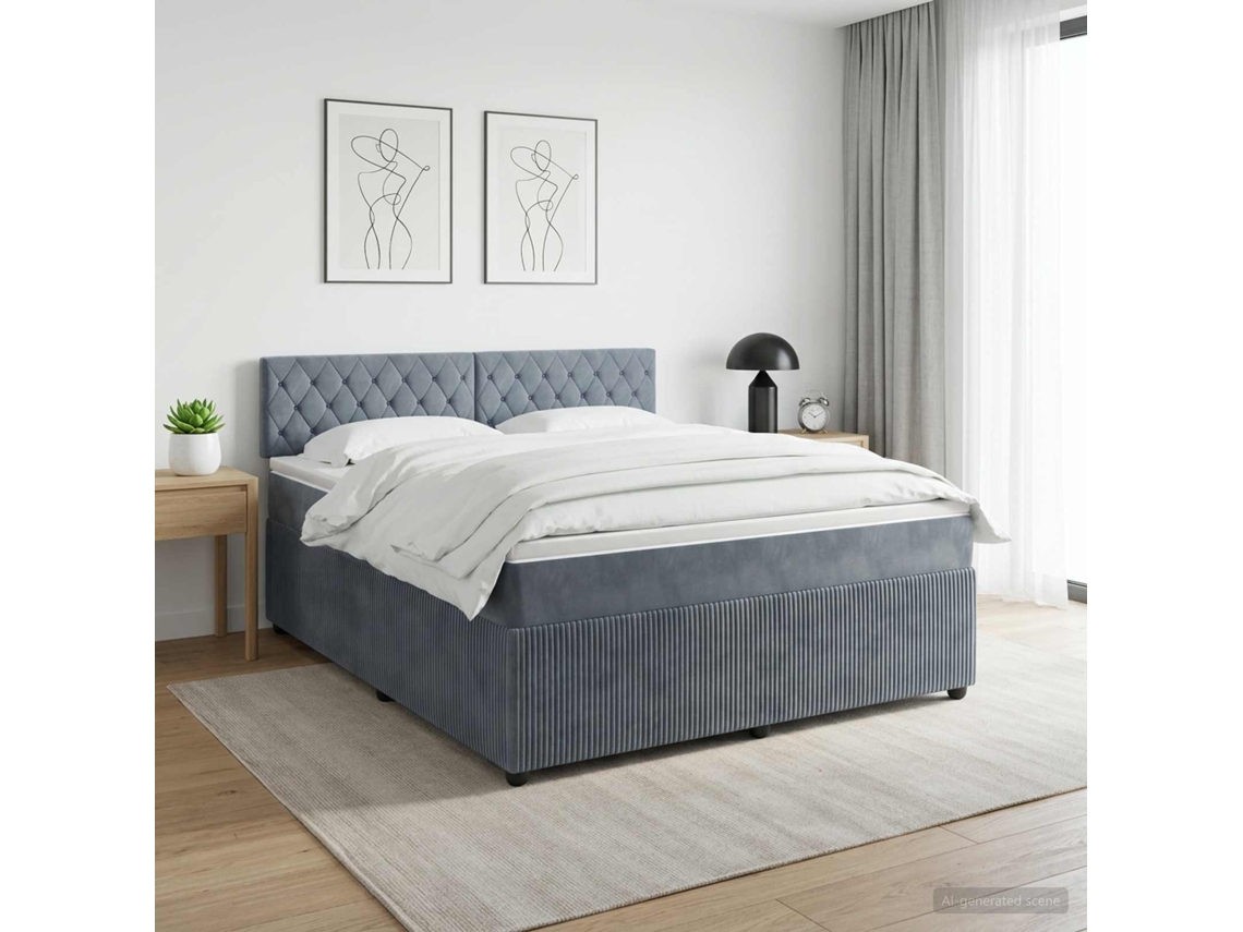 Vidaxl Cama Box Spring Com Colchão Cinzento-escuro 140 X 200 Cm Veludo