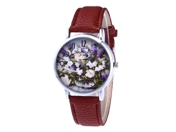 Relógio Feminino de Moda Casual com Padrões Florais Pulseira de Couro Café Zhoulianfa