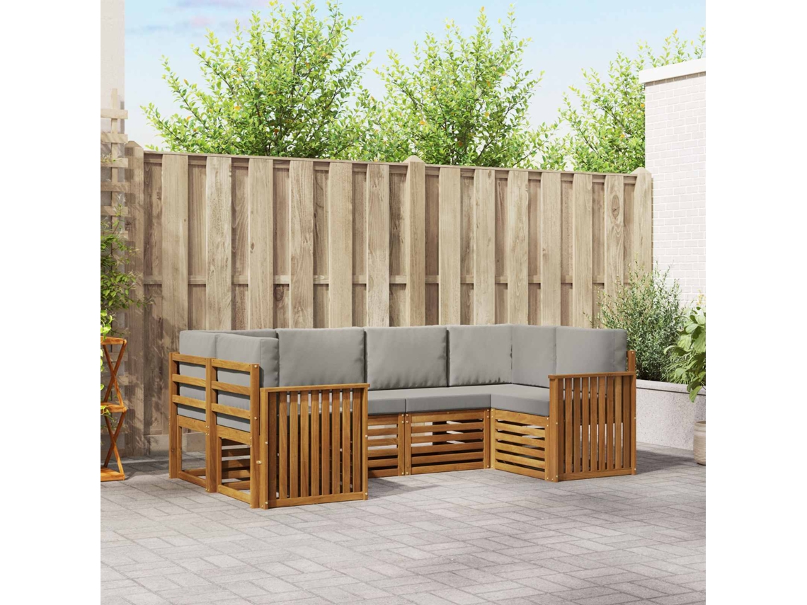 Vidaxl Conjunto De Sofás Para Exterior 6 Unid. Cinza Natural E Claro