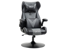 Cadeira Gamer Ergonômica Com Base Redonda, Altura Ajustável, Apoios De Braço Rebatíveis E Almofadas De Apoio Lombar E De Cabeça Em Pu Cinza/preto.