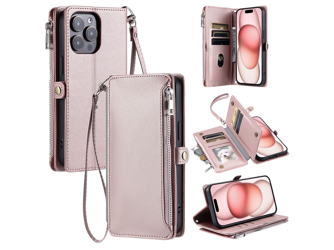 Capa Para Iphone 15 Pro Max Pele Sintética Rosa