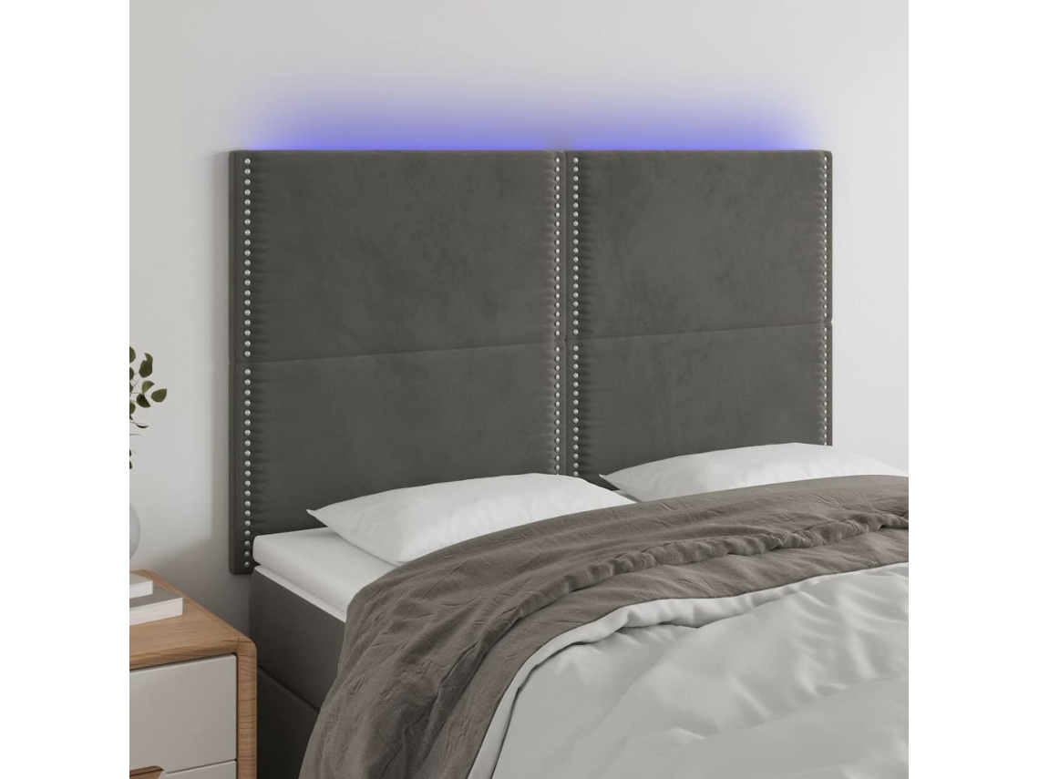 Cabecero de terciopelo con LED 144x5x118/128 cm Gris oscuro