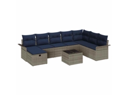 Maison Exclusive - Conjunto De Sofá De Jardim 9 Pcs Cinza E Azul Marinho Vime Pe