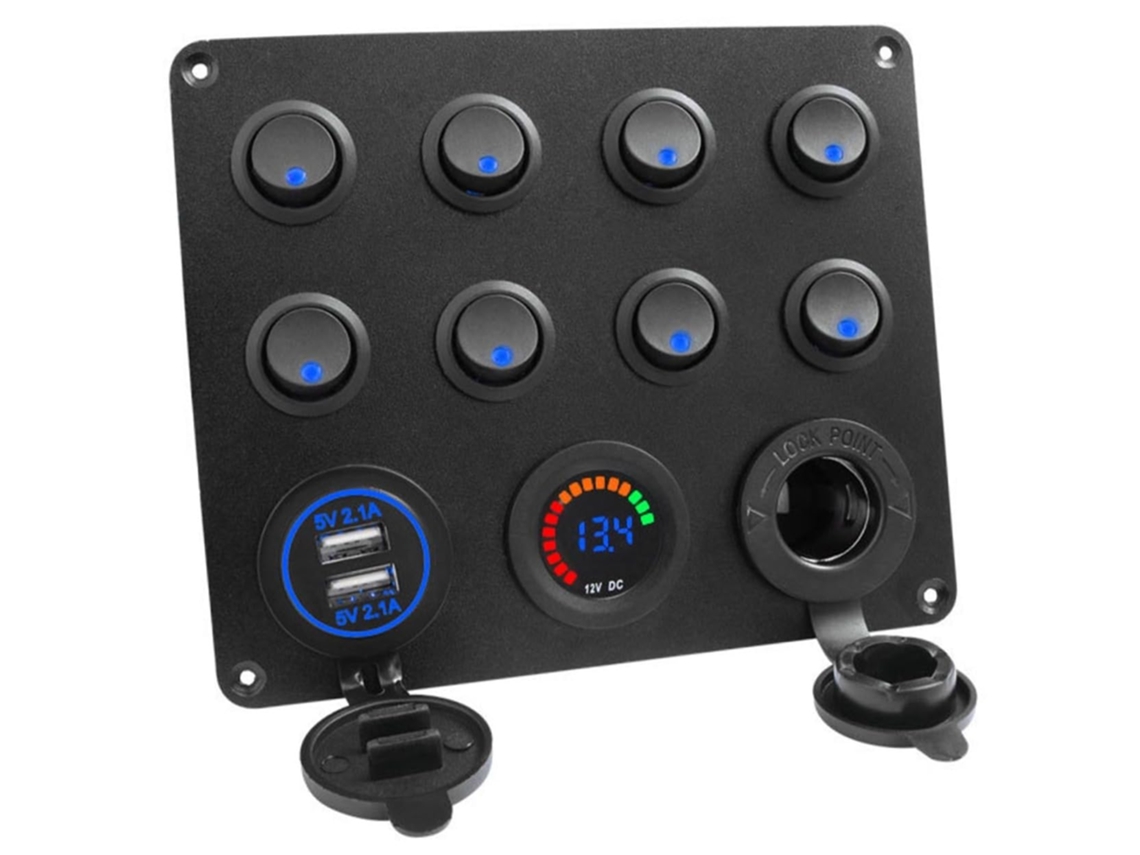 Voltímetro Digital de 8 Botões, 12 24 V, com Duas Portas Usb de 4,2 A, para Autocaravanas. SFUSHOS