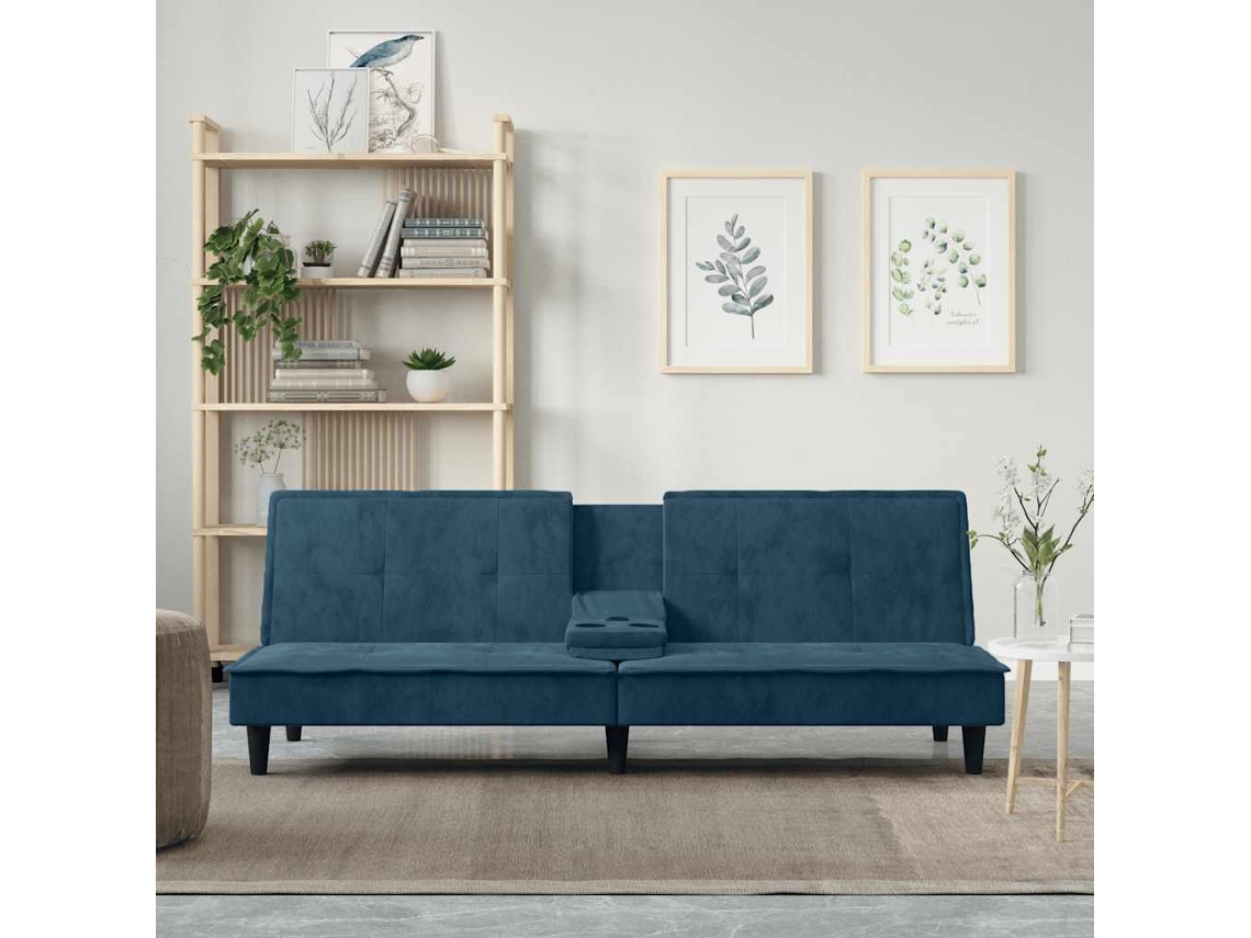 Vidaxl Sofá-cama Com Suporte Para Copos Veludo Azul