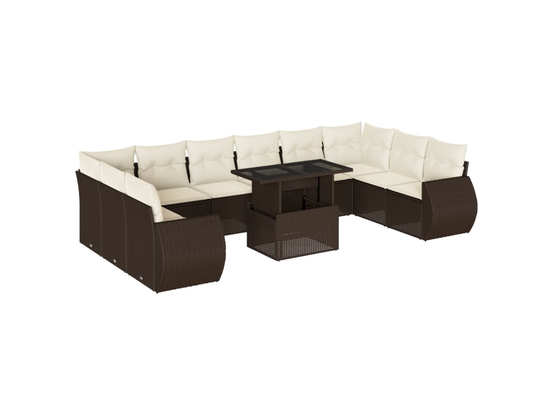 Conjunto de 11 Sofás de Jardim C/ Almofadões Vime Pe Castanho MAISON EXCLUSIVE (11 pcs)
