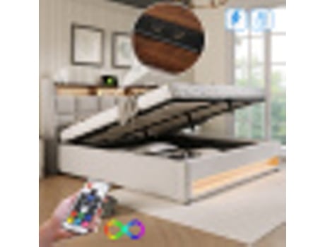 Cama De Casal Estofada Led Com Usb 160x200cm, (sem Colchão) Caqui