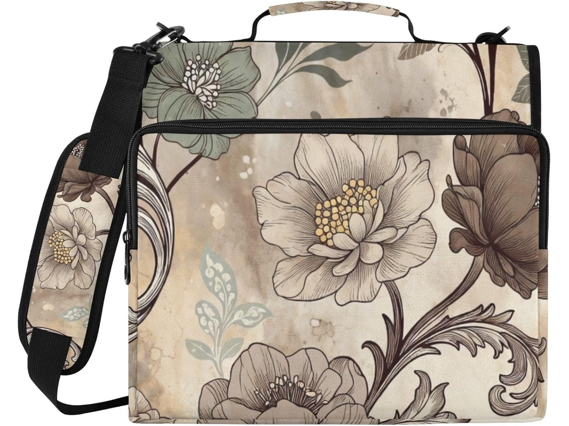 Bolsa organizadora de documentos impermeável, com zíper de 3 voltas, estampa floral Boêmia Retrô Cinza, 1, 5 polegadas
