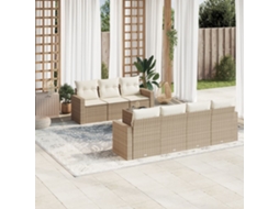 Vidaxl 8 Pcs Conjunto De Sofás P/ Jardim Com Almofadões Vime Pe Bege