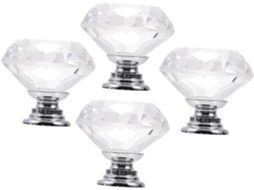 Conjunto De 4 Puxadores Cristal Para Armário, Com Furo Único, Em Vidro