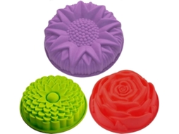 3 Moldes de Silicona para Pasteles em Forma de Flor: Girassol, Crisântemo e Rosa, Grandes, Reutilizáveis, Antiaderentes