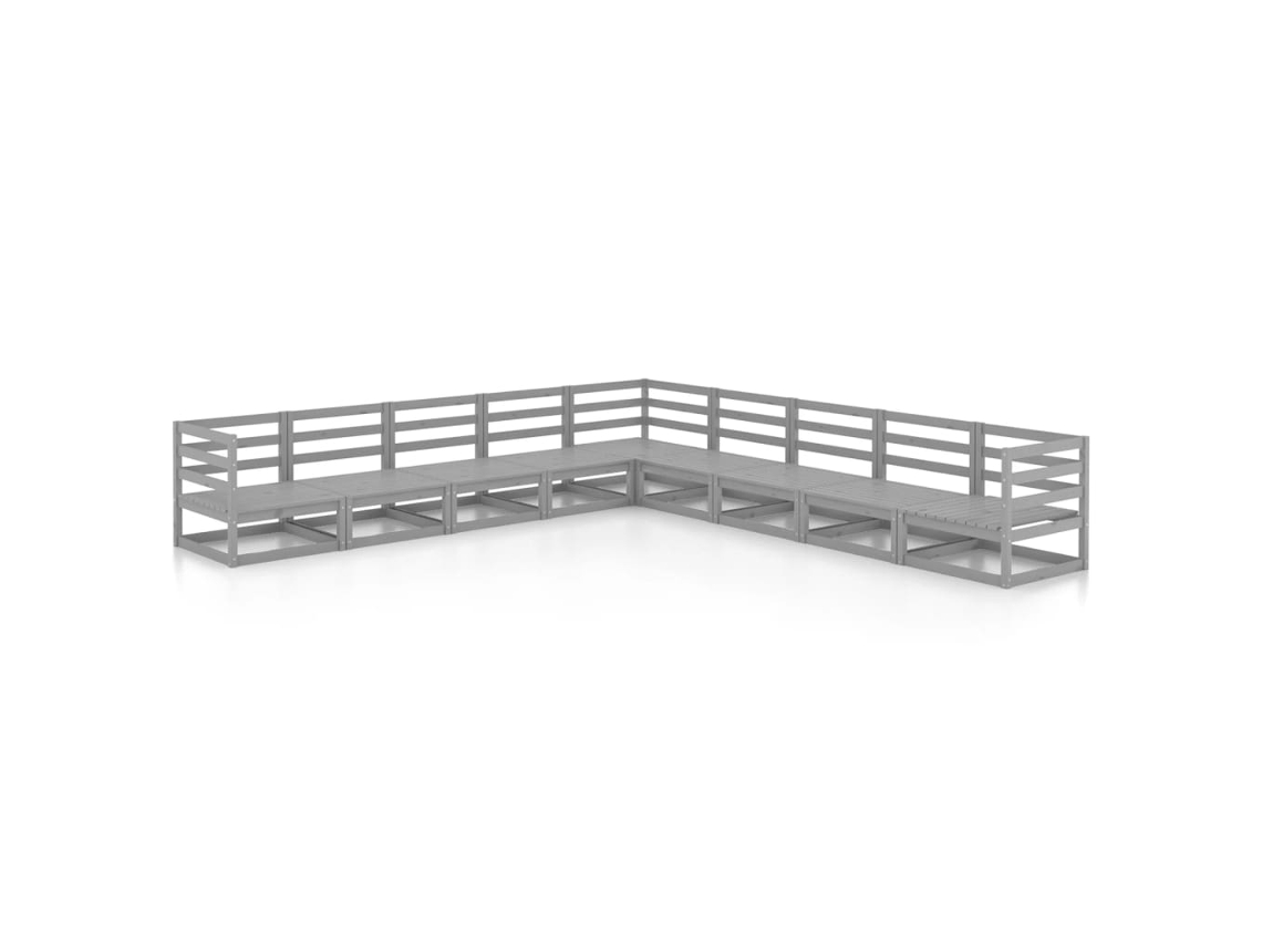 9 Pcs Conjunto Lounge de Jardim Pinho Sólido Cinzento MAISON EXCLUSIVE