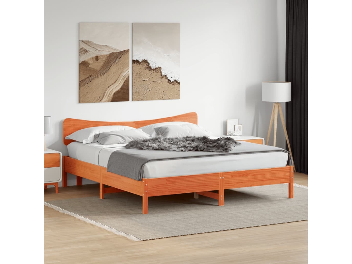 Vidaxl Cama Sem Colchão 160x200 Cm Madeira Pinho Maciço Castanho-mel