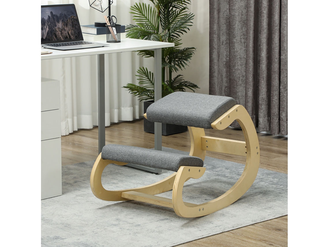 Cadeira Ergonómica De Joelhos 55x85x55 Cm Cinzento Com Almofadas Acolchoadas E Estrutura De Madeira