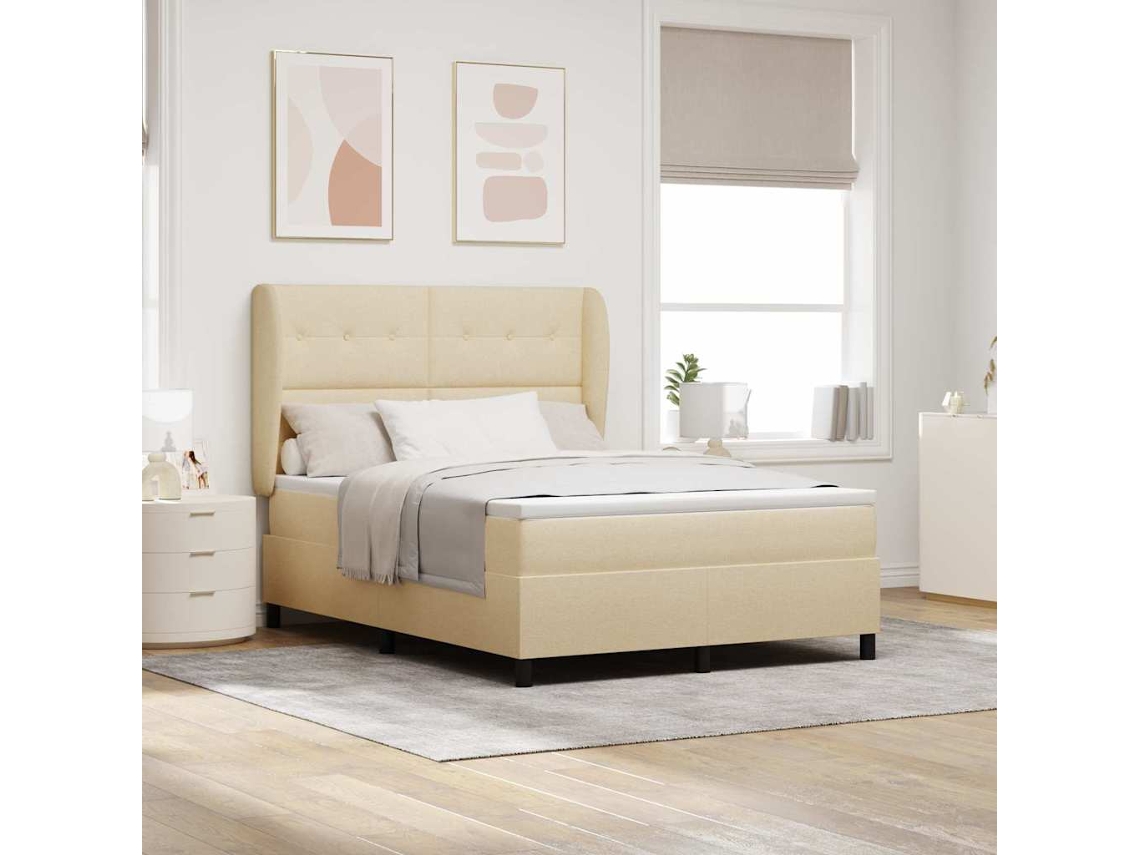 Vidaxl Cama Box com Cabeceira Creme 140 X 200 Cm Tecido