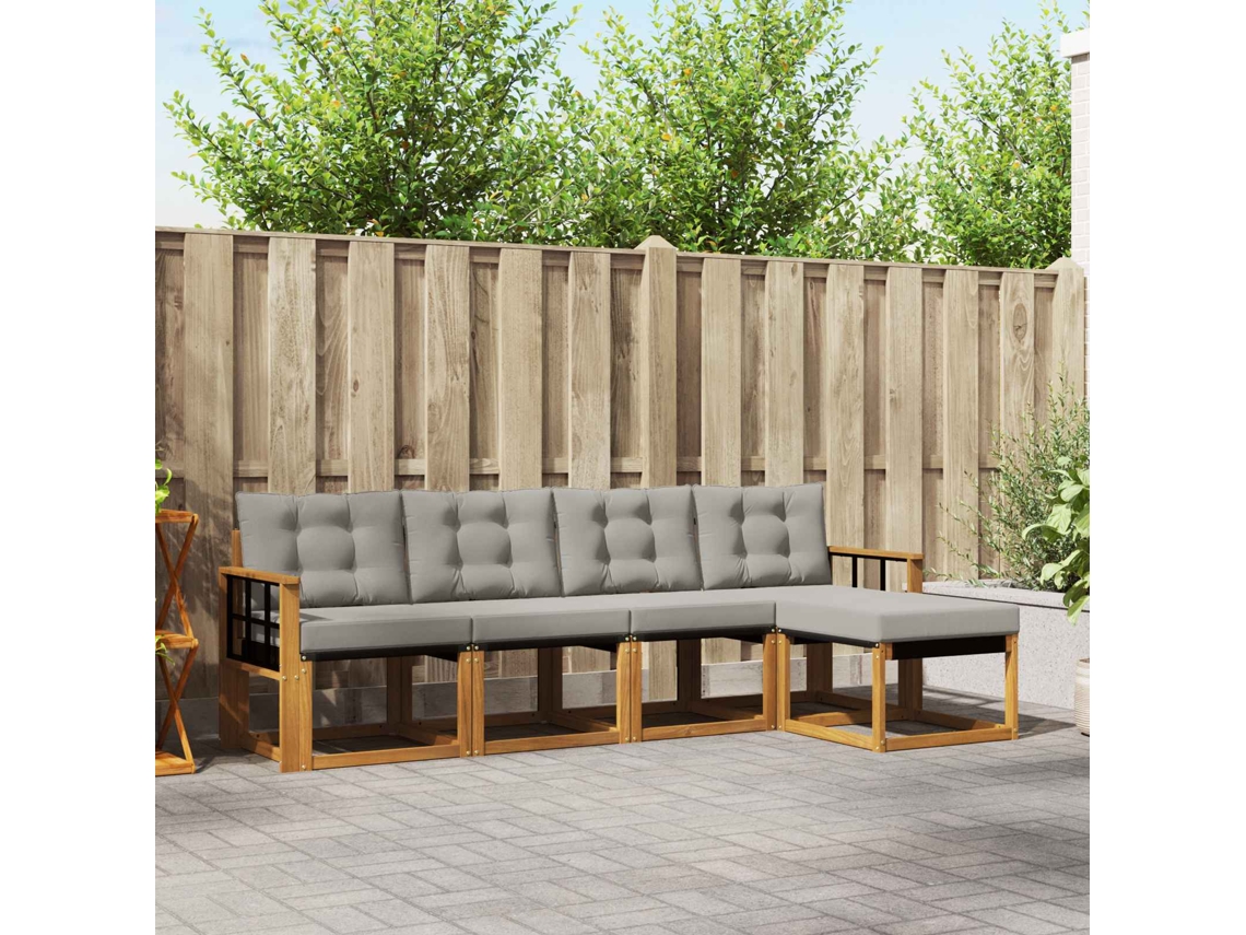 Vidaxl Conjunto De Sofás Para Exterior 5 Unid. Cinza Natural E Claro