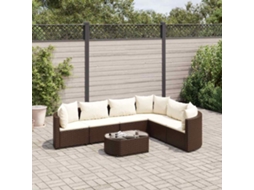 Vidaxl 7 Pcs Conjunto De Sofás Jardim C/ Almofadões Vime Pe Castanho