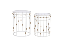 Conjunto de 2 Mesas Laterais de metal e vidro, 38x50 e 42x42x55cm ALEXANDRA HOUSE LIVING