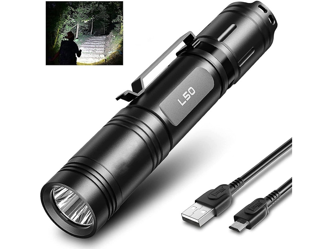Lanterna Led Recarregável Usb 1200 Lúmens À Prova D'Água Superbrilhante para Acampamento e Caminhada Bateria Incluída Preto Bisbisous VIGA EUROPE