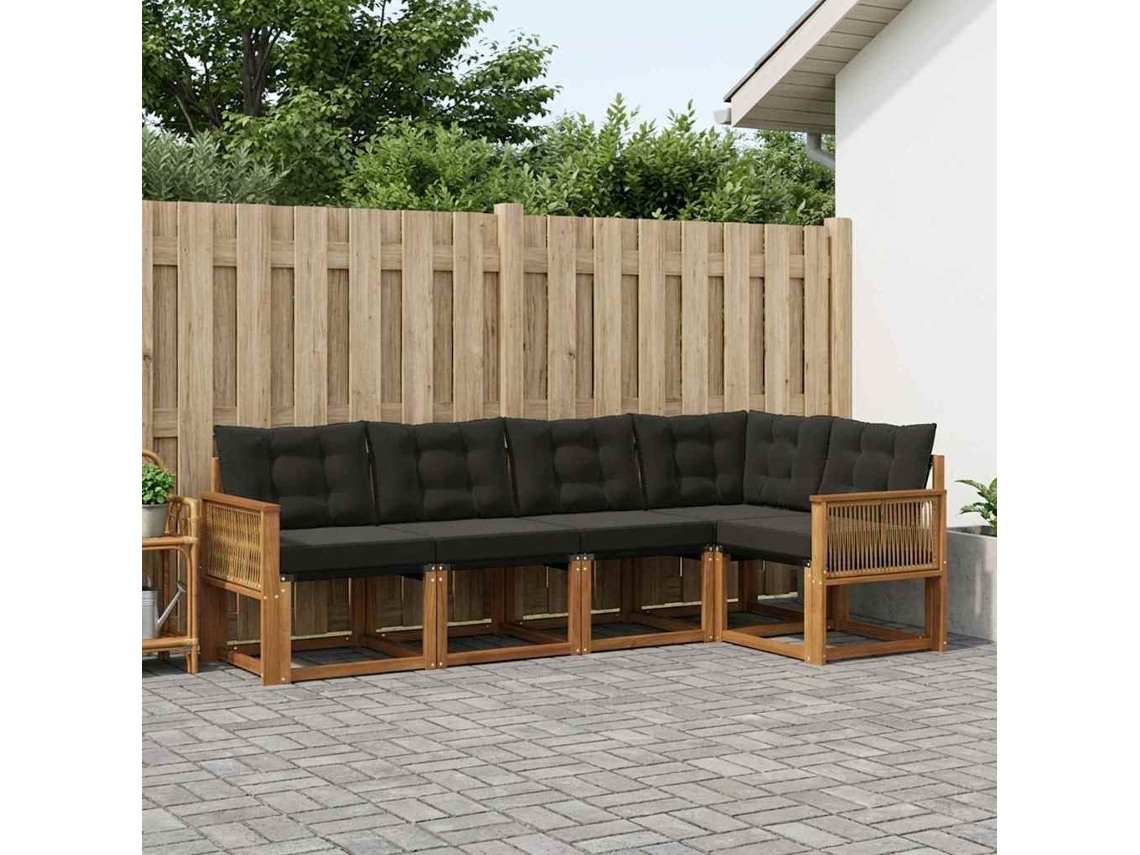 Vidaxl Conjunto De Sofás Para Exterior 5 Pcs Natural E Preto