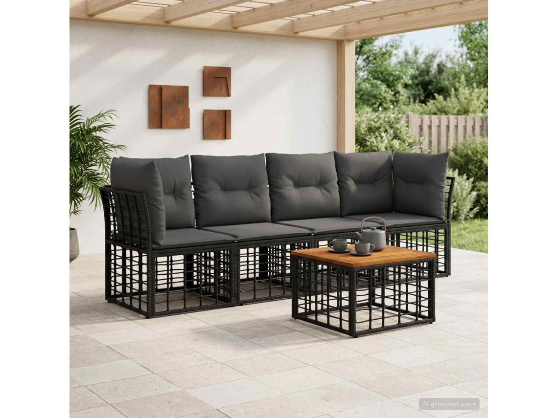 Vidaxl Conjunto De Sofás Para Exterior 5 Unid. Preto E Cinza Escuro
