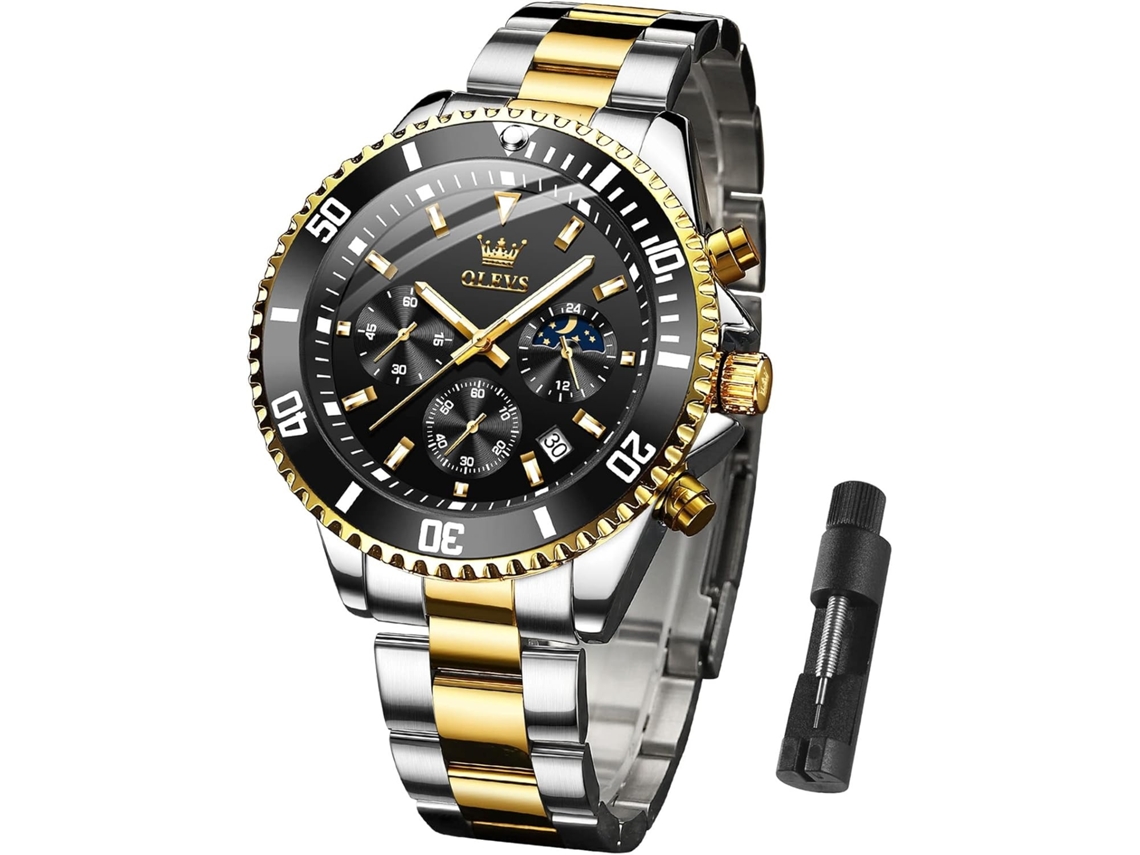 Lurelia Relógio Cronógrafo Masculino, Movimento De Quartzo, Data/calendário, Fase Da Lua, 42,5 Mm, Aço Inoxidável, Abs, Resistente À Água 30m, Preto