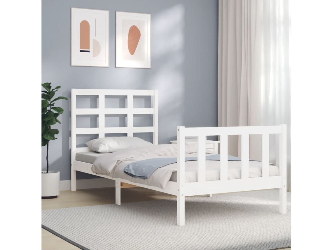 Estrutura Cama De Solteiro C/ Cabeceira Madeira Maciça Branco