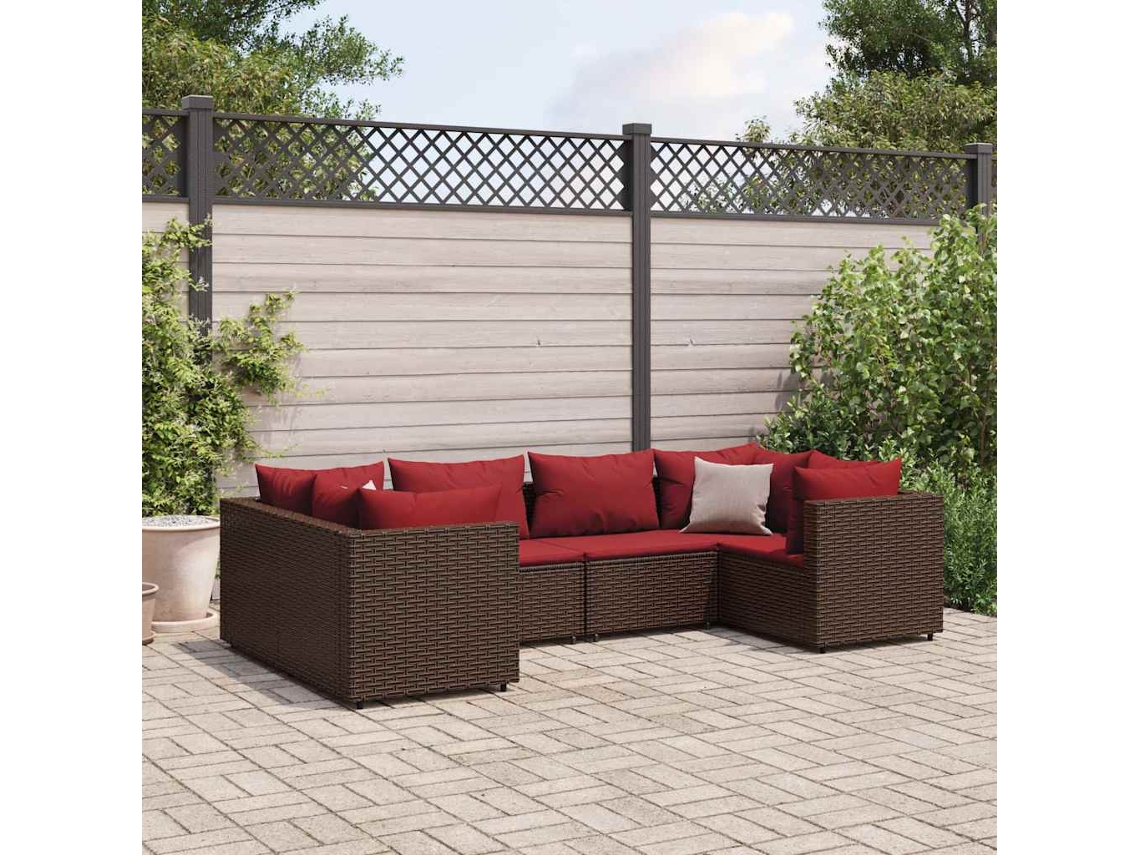 Conjunto 6 Peças Lounge Jardim C/ Almofadões 6 Peças Vime Pe Marrom Dkd Home Decor