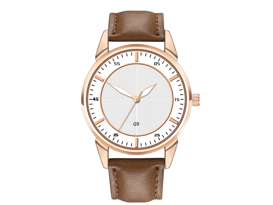 Reloj Analógico Hombre De Cuero Pu Resistente Al Agua Dial Blanco Café Oscuro