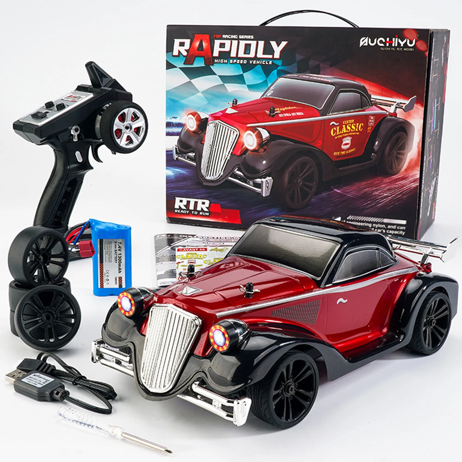 (vermelho - 1 Bateria) Carro De Drift Elétrico 4x4 Com Controle Remoto 1/16, 2.4ghz, Com Luzes.