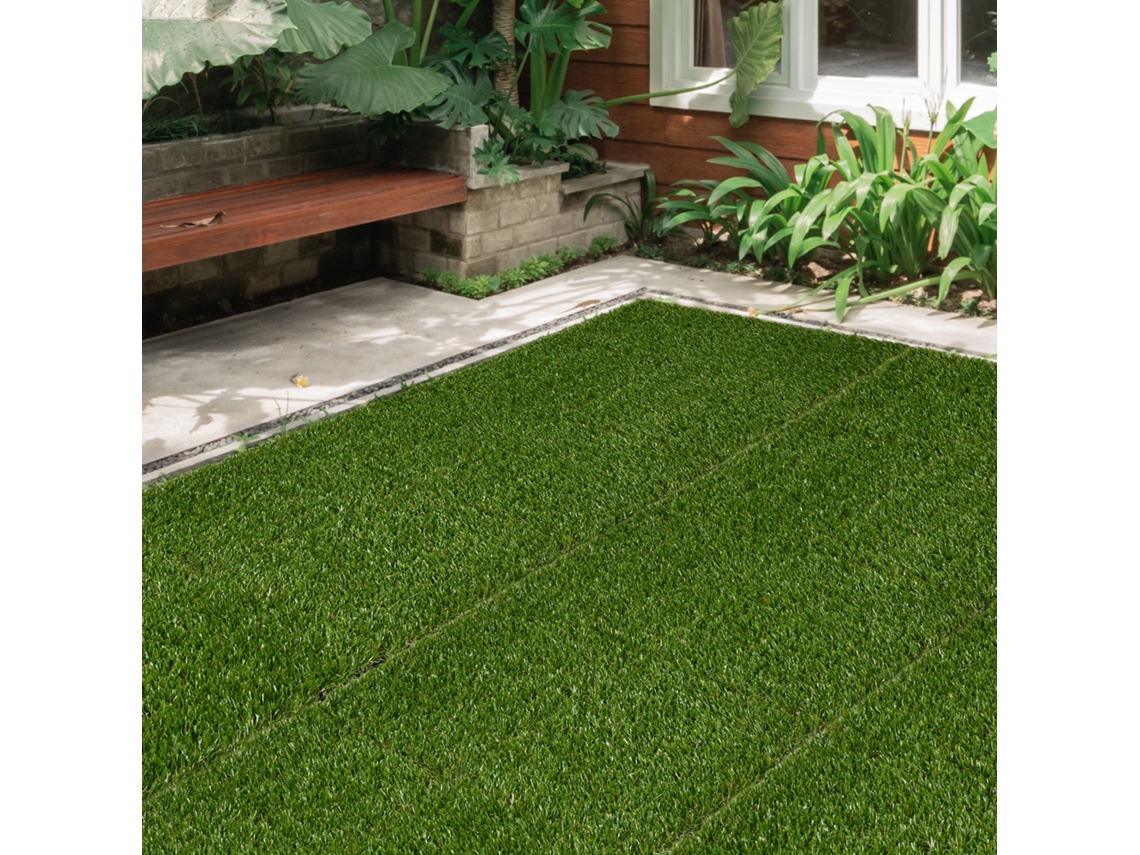Tapete De Grama Artificial Verde Escura Anti-uv, 10 Peças De 30x30 Cm, Com 20 Mm De Altura Da Grama