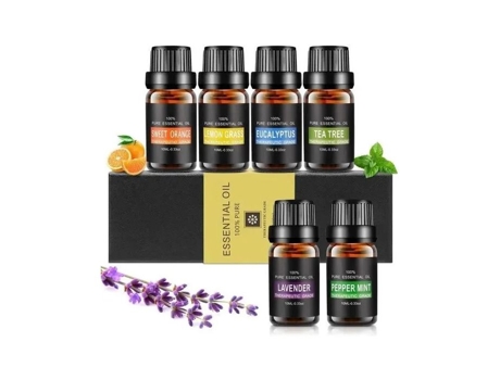 100 Óleo Essencial Puro, 6x 10 Ml Naturais Com Lavanda, Laranja Doce, Árbol De Chá, Eucalipto, Capim-limão, Hortelã-pimenta