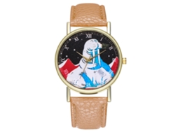 Relógio de Pulso Unissex de Quartzo com Pulseira de Couro Pu Estilo Simples Bege