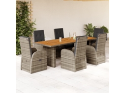 7 Pcs Jogo De Jantar P/ Jardim C/ Almofadões Vime Pe Cinza Dkd Home Decor