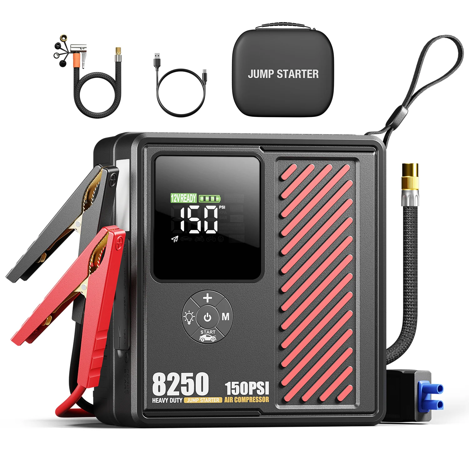 (13200mah) Carregador De Emergência Inteligente Para Carros Com Compressor De Ar Digital