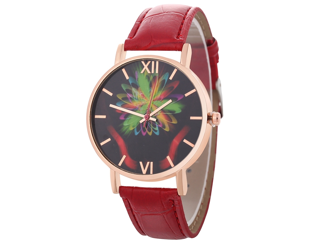 Reloj De Pulsera Casual Estudiante Cuero Hombre Mujer Pareja Simple Moda Cuarzo Rojo