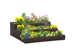 Canteiro de Jardim Elevado de 3 Andares em Rattan Sem Fundo, Vaso para Plantas, Flores e Vegetais, 120x120x40cm, Cinza Taupe Ge