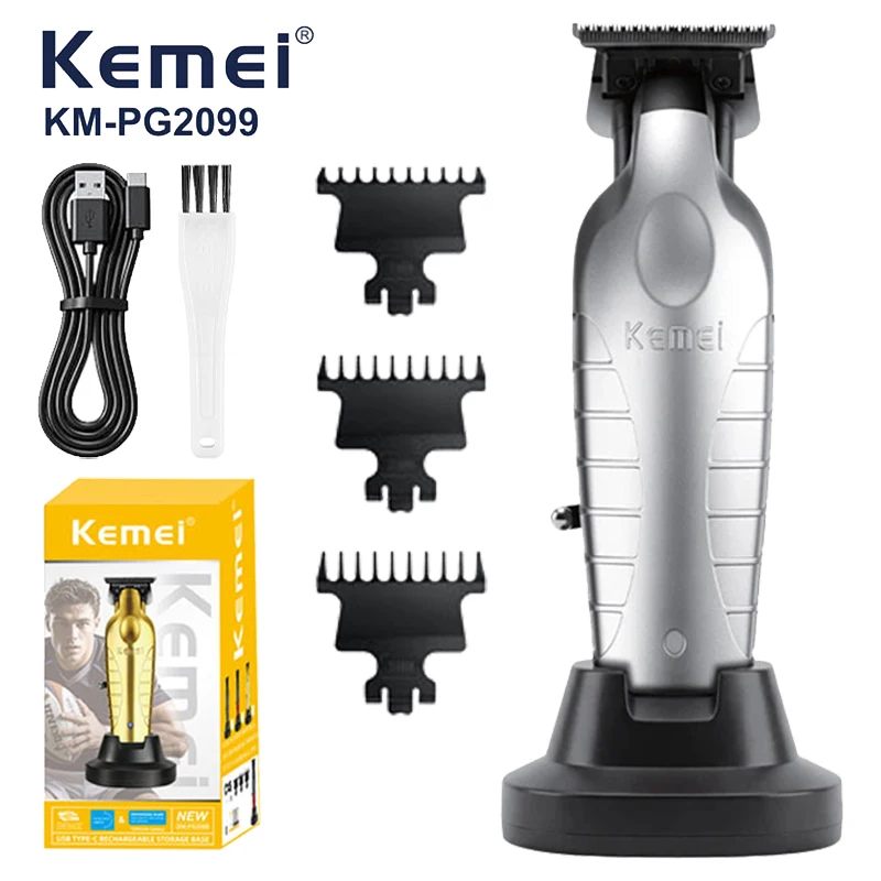 (prateado) Máquina De Cortar Cabelo Profissional Original Recarregável, Ajustável, Com Gravação Usb, Acessório Para Salão De Beleza