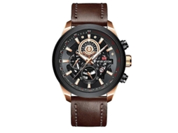 Relógio masculino casual Vava Voom 2311p Fk de quartzo oco com calendário luminoso, esportivo, à prova d'água, pulseira marrom, caixa em ouro rosa e pulseira marrom, Hengrongshen