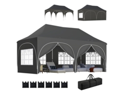Gazebo/tenda Dobrável, Impermeável E Resistente Aos Raios Uv, Com 6 Painéis Laterais, 6 Sacos De Areia E 12 Orifícios De Drenagem, 3x6m, Cinza.