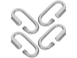 Conjunto de 4 mosquetões em aço inoxidável, formato D, com argola para data.