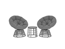 Conjunto 3 Peças Duas Poltronas Giratórias e Mesa Redonda Resina Trançada Poliéster QINGYU TECH