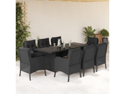 Vidaxl 9 Pcs Conjunto De Jantar P/ Jardim C/ Almofadões Vime Pe Preto