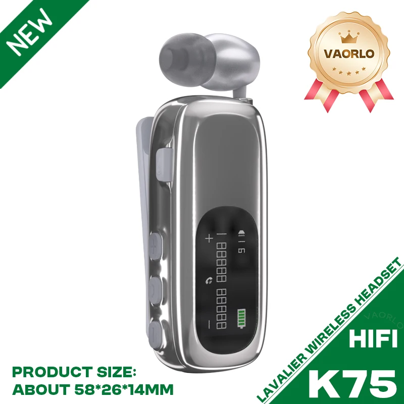 Fone de Ouvido Bluetooth Lapela com Vibração para Chamadas MDUG (k75 Prata)