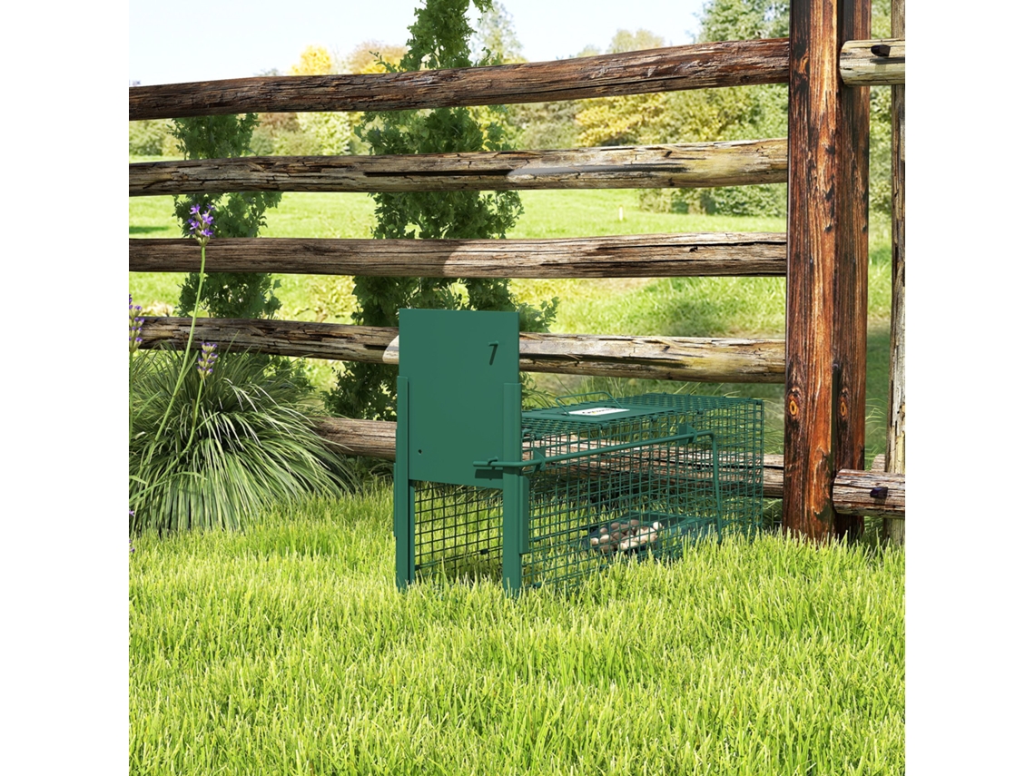 Trampa Para Animales Vivos Con Puerta Jaula De Captura Metálica Con Asa Para Conejos Visones Pequeños 60x18x20 Cm Verde Oscuro