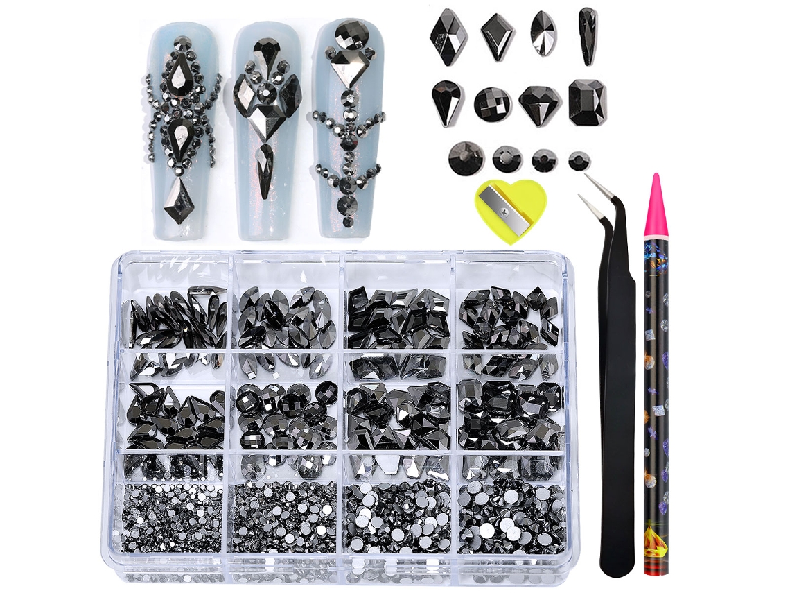Adesivos De Strass Para Unhas Com Cristais Ab, 12 Formatos Diferentes, Design Plano 3d.