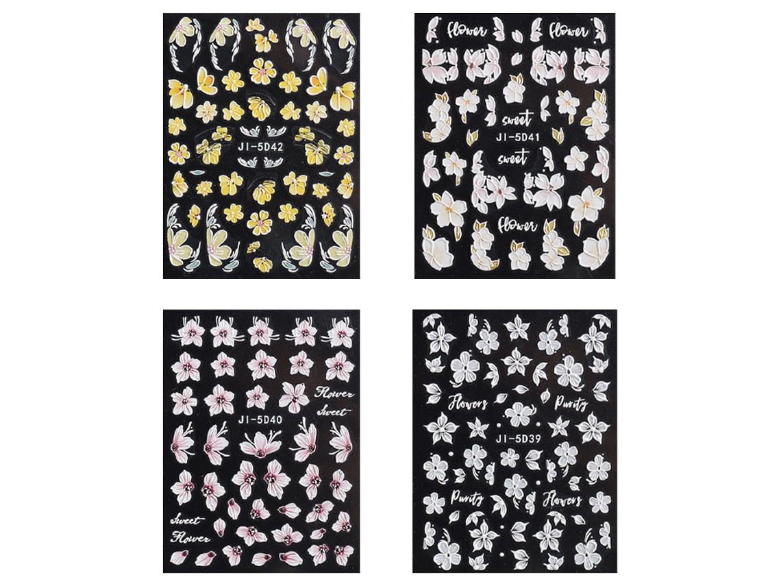 Adesivos de Unhas Florais 5D Auto-Adesivos Decoração Diy para Unhas de Acrílico 4 Folhas NEVEANCE