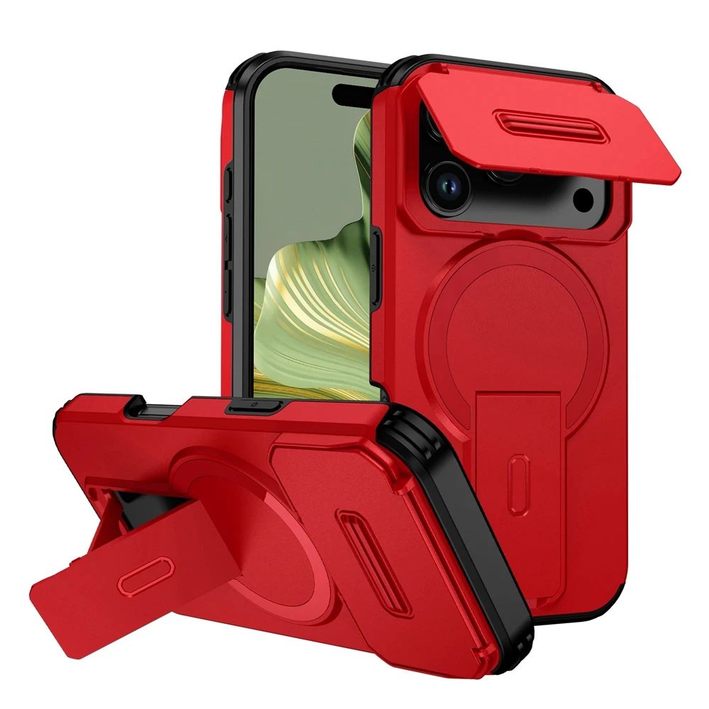 Capa Protetora De Lente Para Câmera De Iphone 17 Pro Max E 17 Pro Air Com Suporte Magnético (vermelha)